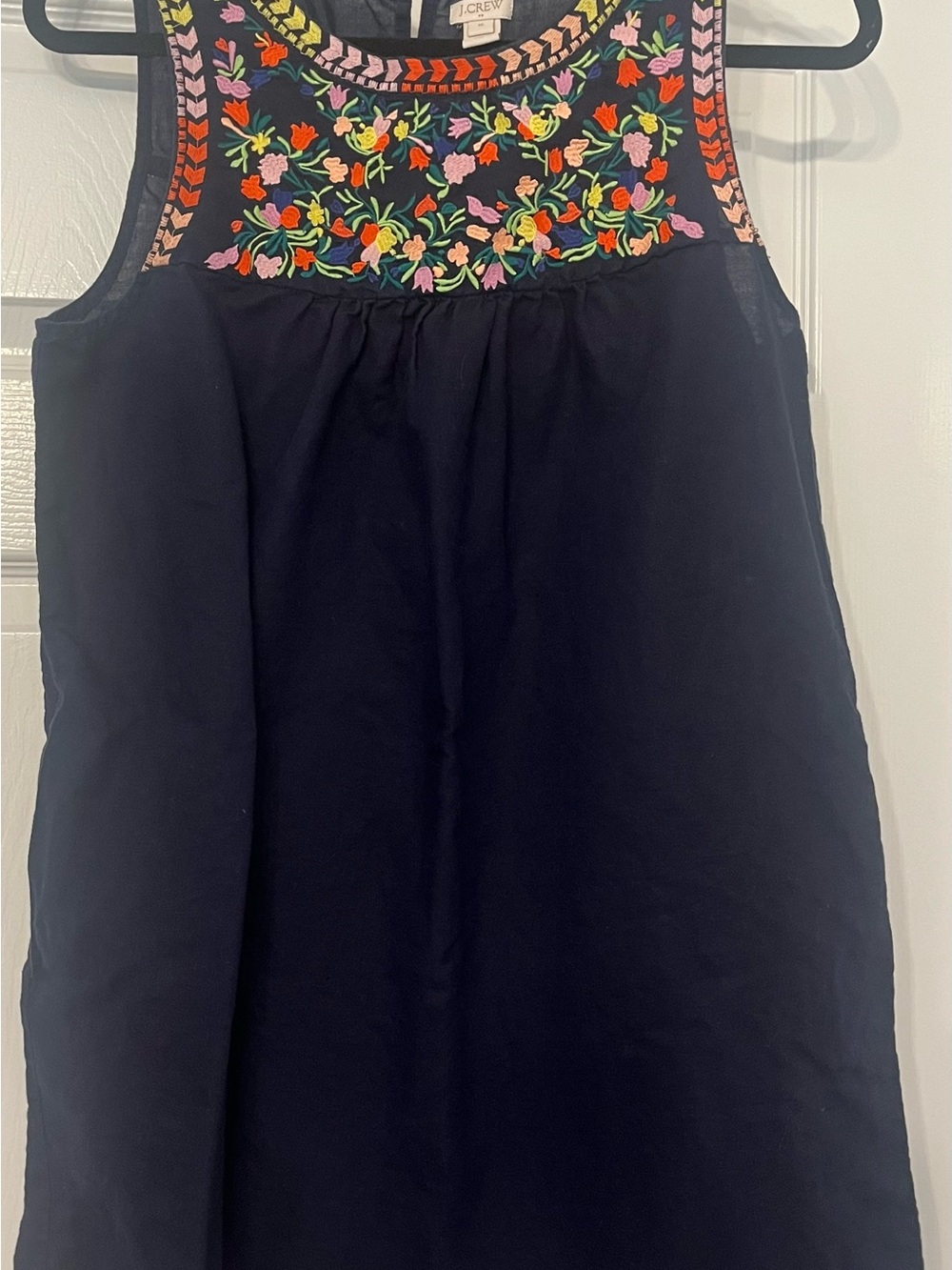 J. Crew Navy Dress with Colorful Floral Embroidery